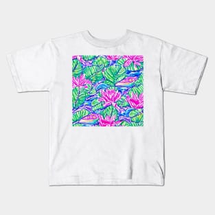 Lilly Pulitzer inspired waterlilies on evening pond Kids T-Shirt